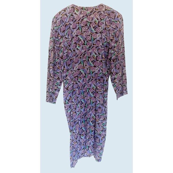 Vintage RAMPAGE 80s Purple Geometric Print Full Button Dress Sz Small - Picture 6 of 8